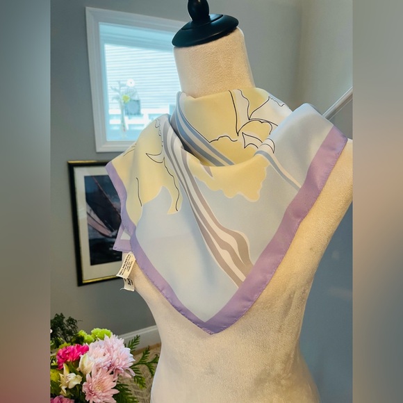 JACQMAR LONDON Abstract Floral Scarf Blue Purple Made In Italy - Picture 14 of 16